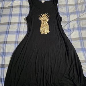 Cupio Black Maxi Dress with Gold Pineapple Detail